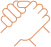 Poignée de main pixelisée orange, symbolisant l'unité, la collaboration et l'engagement mutuel entre deux personnes.